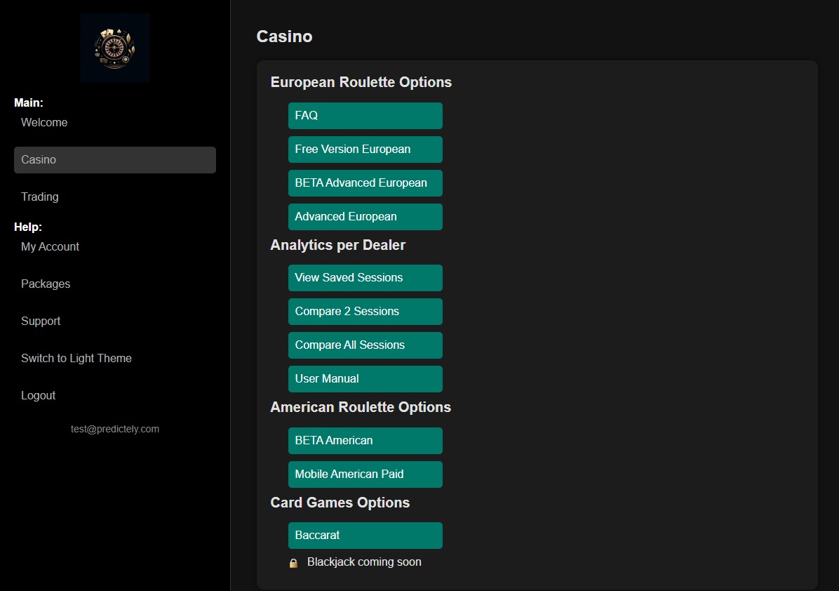 RouletteWiz package dashboard