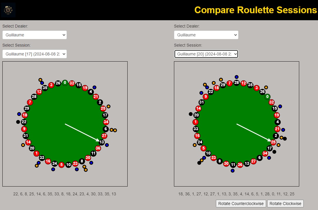 Compare two Roulette Sessions